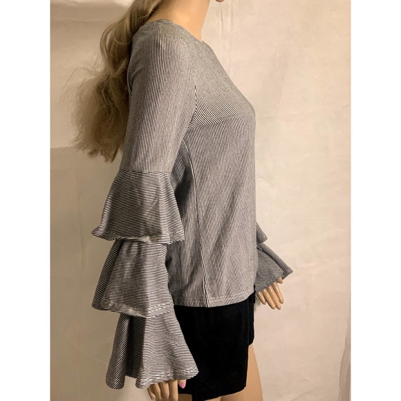 Long sleeve striped blouse with three tier sleeves Women size XS - Picture 2 of 11